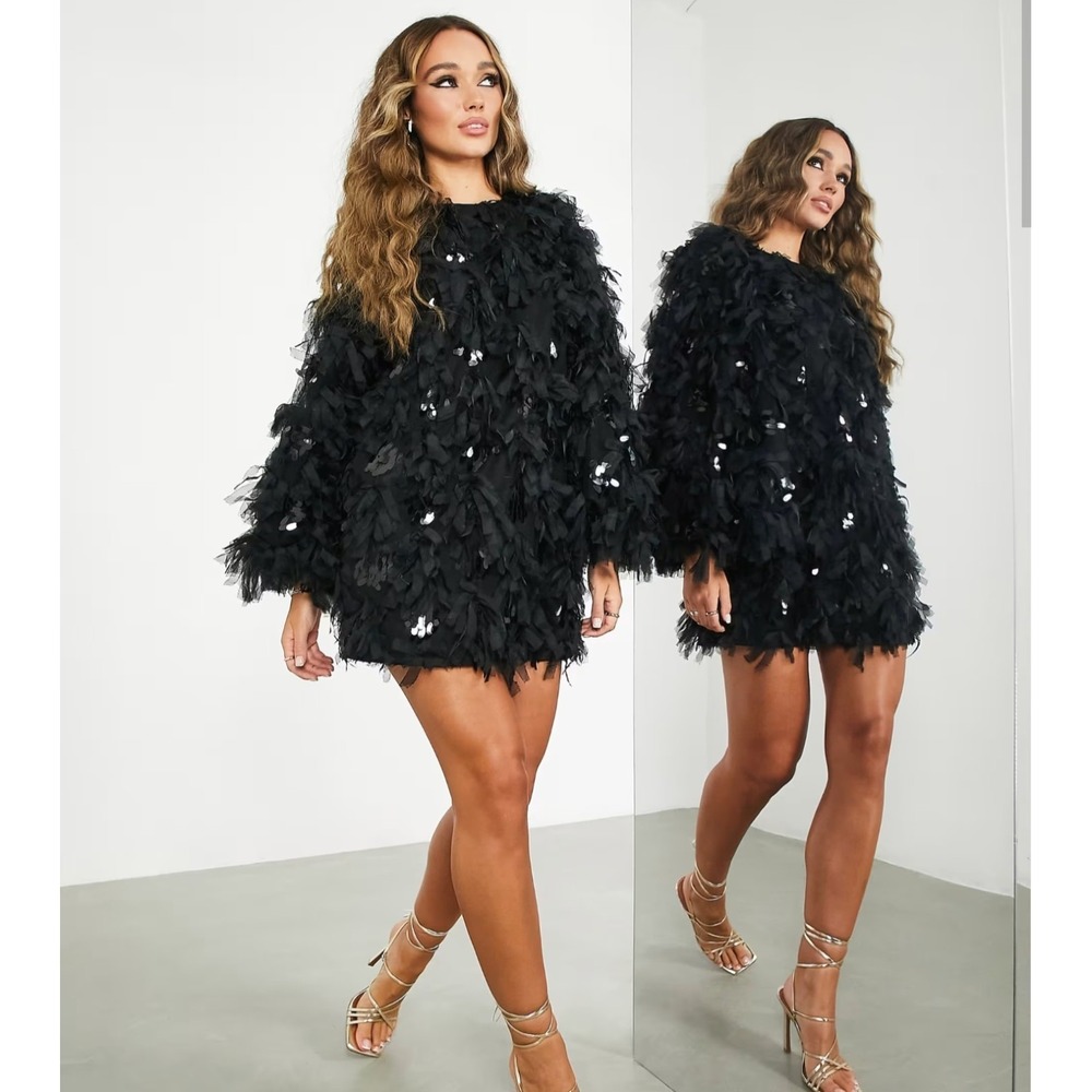 NEW! ASOS EDITION Black Embellished Textured Mesh Mini Cocktail Party Dress US 4